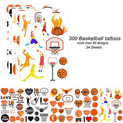 Basketball Temporary Tattoos for Kids - 24 Sheets (300 Designs)