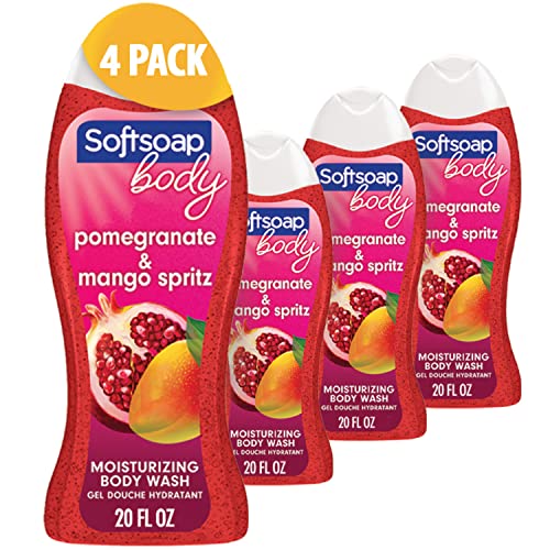Softsoap Body Wash, Pomegranate & Mango Spritz Body Wash, 20 Fl Oz & Body Wash, Coconut Butter Scrub, Exfoliating Body Wash, 20 Ounce, 4 Pack