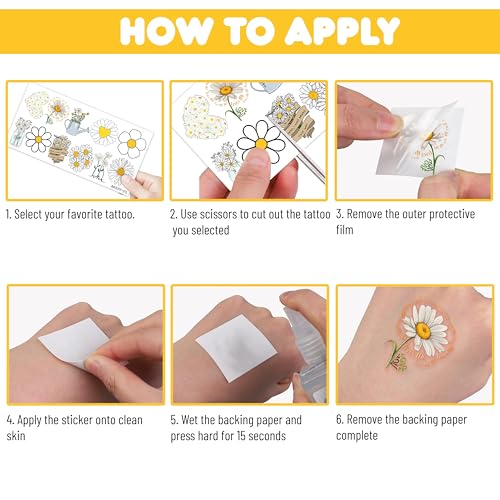 105 PCS Daisy Flower Temporary Tattoos Cute Birthday Party Decorations Favors Supplies Decor Groovy Spring Boho Yellow While Daisy Flower Hippie Stickers For Girls Gift School Prizes Rewards