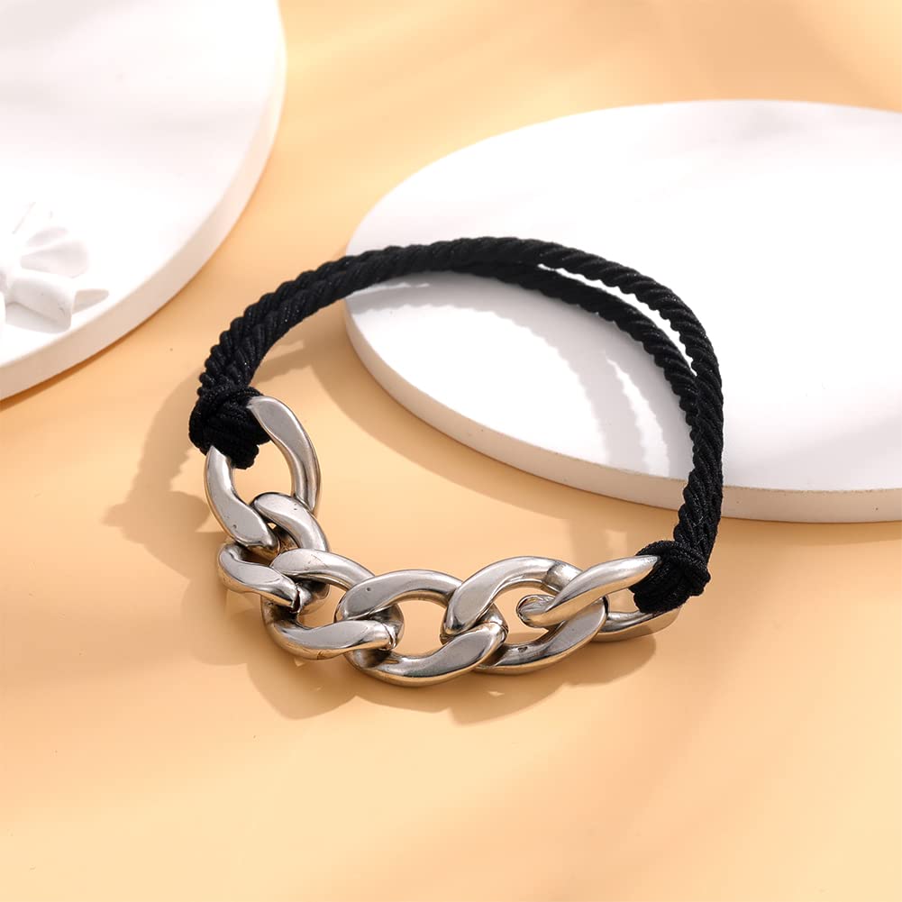 Bracelet Hair Ties for Pony Tails,Black Elastic Hair Ties Bracelet for Women,Thick Pony O Hairtie Bracelets 2023 (1PC SILVER CHAIN)