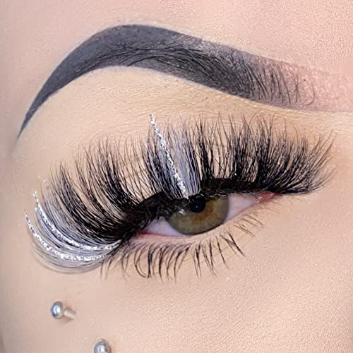 Black and White False Eyelashes with Silver Glitter,1 Pair Black Lash Strip with Color Silver Highlight Sparkly, Cruelty-Free Faux Mink for Women Makeup