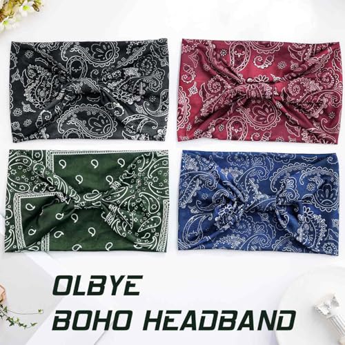 Olbye Wide Boho Headbands Floral Stretch Head Wraps 4-Pack