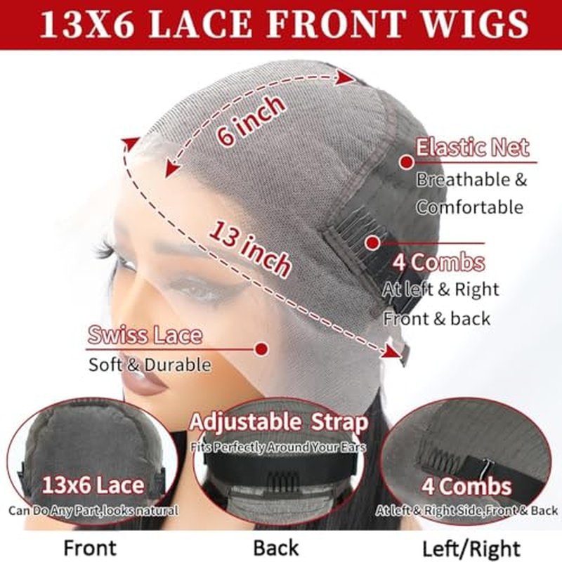 32" Straight Lace Front Wig 200% Density Brazilian Human Hair