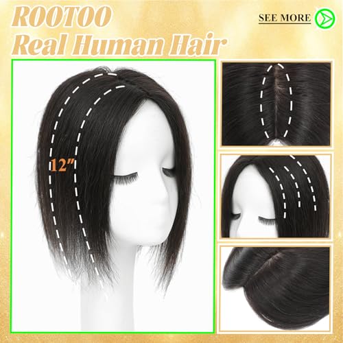 Rootoo Hair Topper 12" Human Hair Black | Thinning Hair Coverage