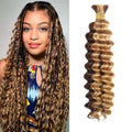 WuvuSnm Highlight Blonde Human Braiding Hair 24 Inch for Boho Knotless & Deep Wave Styles - 2 Bundles