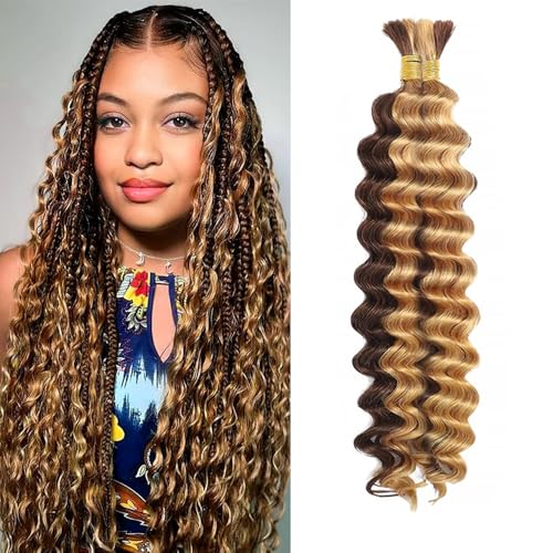 WuvuSnm Highlight Blonde Human Braiding Hair 24 Inch for Boho Knotless & Deep Wave Styles - 2 Bundles