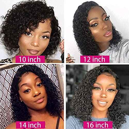 Deep Wave Bob Wig Human Hair 13x4 Hd Lace Front Wigs Human Hair Wear and Go Glueless Wigs Human Hair Pre Plucked Pre Cut Short Curly Bob Wigs For Women 180% Density 14 inch