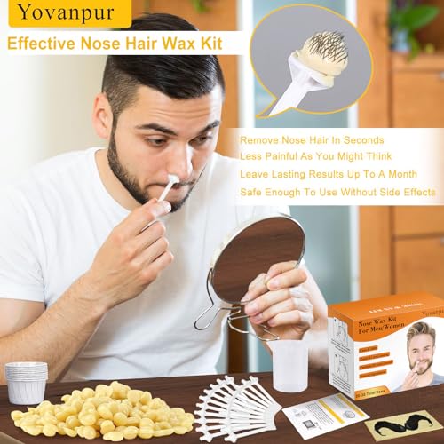 120g Nose Wax Kit for Men Women, Yovanpur Nose Hair Waxing Kit with More Nose Hair Wax Beads (20-30 USES), 30 Applicator, 15 Mustache Protector, 15 Paper Cups, 1 Measuring Cup - Easy and Quick