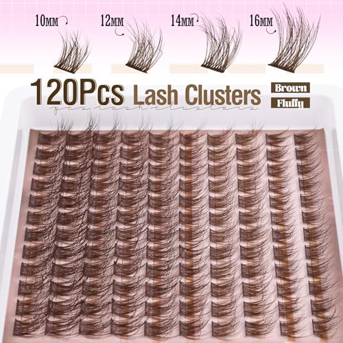 Mavphnee Cozy Brown Lash Cluster Kit 10-16mm with Remover, Tweezers, Bond & Seal
