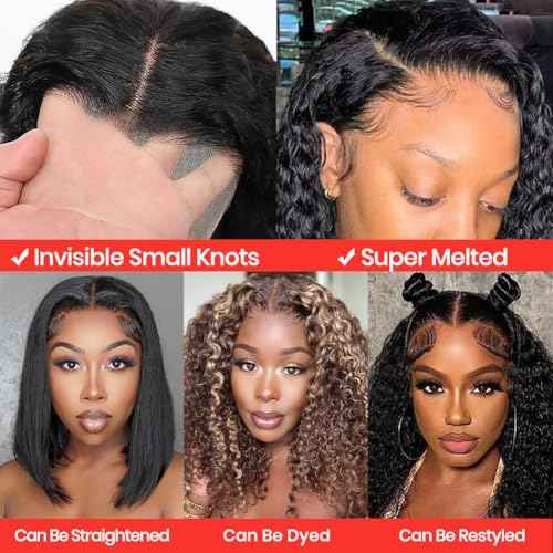 FIRIEYA 220 Density Curly Bob Wig Human Hair 13x4 HD Lace Front Wigs Human Hair Pre Plucked Deep Curly Glueless Short Bob Wigs for Women 14 Inch