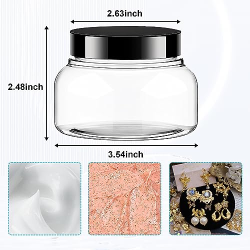 30 Pack Clear Body Scrub Jars, 8oz Clear Plastic Jars with Lids, Sugar Scrub Containers Empty Refillable Containers Round Low Profile Samples Jar for Makeup, Body Butter, Creams, Travel Storage