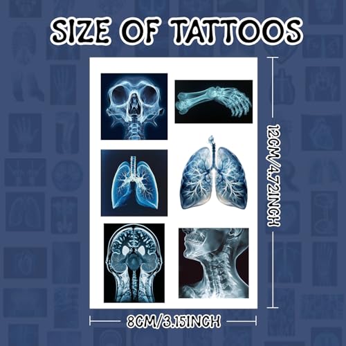 X Ray Temporary Tattoo Stickers - 24 Sheets Radiology Party Favors