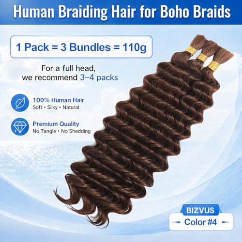 Boho Braiding Hair Deep Wave 110g 3 Bundles #4 Chocolate