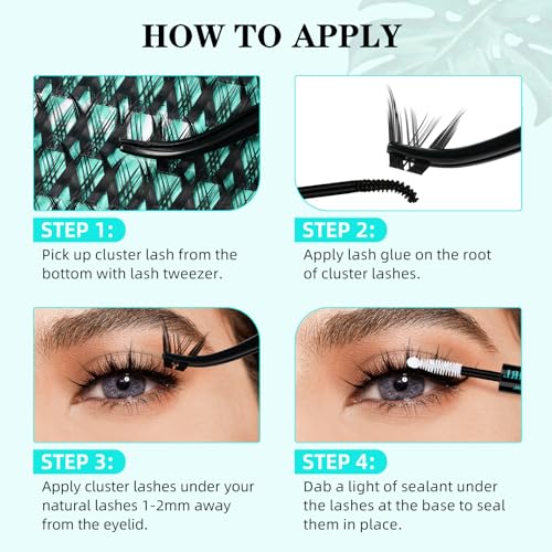 Lash Clusters Manga 168Pcs Eyelash Cluster Wet Look Ultra-Thin Invisible Lash Band Eyelashes Extensions Spiky Anime Wide Span Lashes(Kitten,C-10mm)