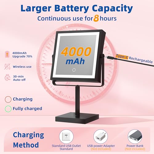 Ruacq Makeup Mirror with Lights, 7X Magnifying, 4000mAh Rechargeable
