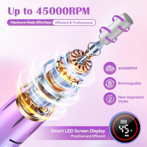 Professional Electric Nail Drill 45000 RPM with 11 Bits - Portable Manicure & Pedicure Tool