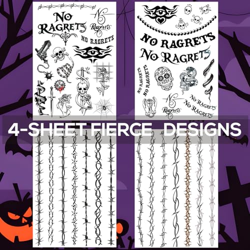 Halloween Temporary Tattoos 4 Sheets - Realistic Fake Tattoo Stickers
