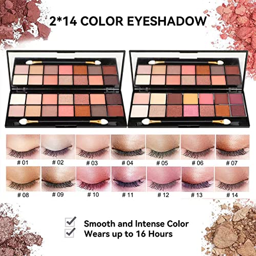 All-in-One Makeup Kit for Women - 14 Color Eyeshadow, Lipgloss & More