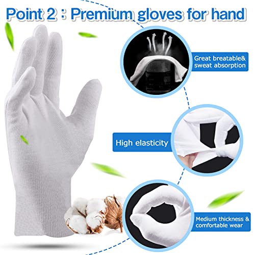 Reusable White Cotton Moisturizing Gloves for Dry Hands & Eczema, 12 Pairs