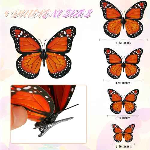 12 Pcs Monarch Butterfly Hair Clips, 3D Butterfly Barrettes Hair Costumes Accessories for Halloween Day of the Dead Decorations (12 pieces)