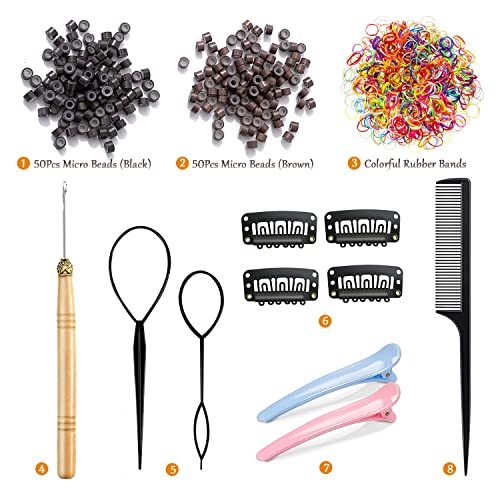 Black Hair Tinsel Kit with Tool Fairy Hair Tinsel Heat Resistant Tinsel Hair Extensions 48 Inch 1200 Strands Sparkling Shiny Glitter Hair Extensions for Women Girls Kids (Black)