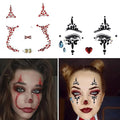 Halloween Clown Face Gems Jewels, Day of the Dead Rhinestone Face Jewels Temporary Skull Tattoos for Women Halloween Makeup Costume