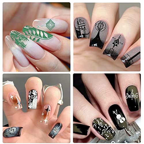 Biutee Nail Stamping Plates 10pcs Templates with Stamper Nail Stamper Nail Art Plates Kits Nail Plates Template Plates Leaves Flowers Animal Holiday Design