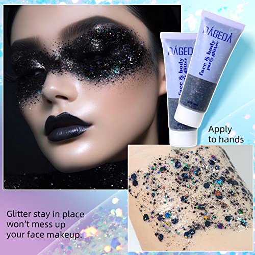 DAGEDA Holographic Body Glitter Gel - Black Chunky Shimmer Makeup
