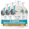 Olay Body Wash for Women, Fresh Radiance, Refreshing & Renewing, Made with Plant Based Cleansers, B3 Botanical Complex, For All Skin Types, Birch Water & Lavender Scent, 33 fl oz (Pack of 4)