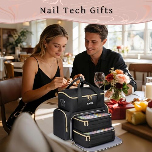 YOREPEK Black Nail Polish Organizer Bag Holds 48 Bottles with UV Lamp Compartment - Travel & Storage Case