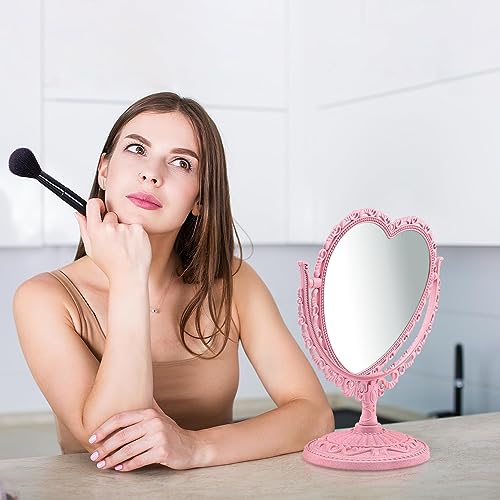 Pink Heart Vanity Mirror 360° Swivel Double Sided Makeup