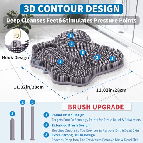 Show Foot Scrubber Mat & Silicone Back Scrubber with Butterfly Form Design,3 Brush Designs for Deep Cleaning Shower Foot Scrubber Mat, Wall Mounted Back Scrubber Silicone Bath(Grey)