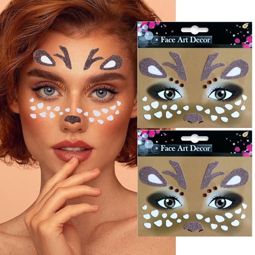 Christmas Glitter Face Tattoos - Reindeer & Animal Designs