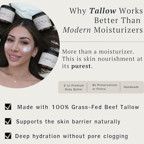 Rose Glow Grass Fed Beef Tallow Moisturizer for Face & Body ? Whipped Tallow Body Butter for Dry, Sensitive Skin ? Natural Anti Aging Cream ? 2oz