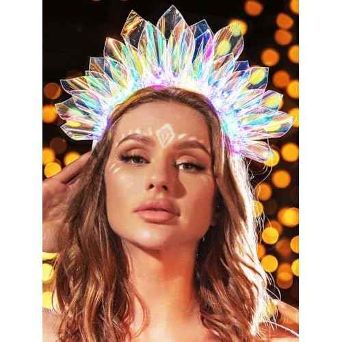 JONKY Light Up Crown Led New Year Eve Headband Glow Birthday Headpiece Rave Costume Hair Accessories for Women