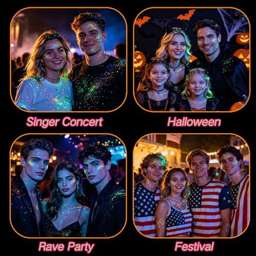 4-Pack UV Glow Body Glitter Gel – Neon Rave Accessories