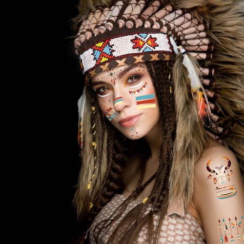 Indian Face Tattoos Metallic Temporary Stickers 4 Sheets