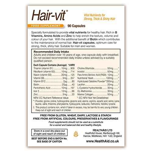 Hair VIT Hair Growth Supplement ? 90 Capsules, Once Daily Formula with B-Complex Vitamins, Biotin, Amino Acids & Nutrients for Healthy, Strong, Fuller-Looking Hair in Men & Women