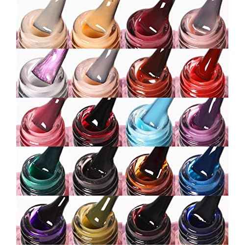 DouborQ 20 Bottles Jelly Gel Nail Polish Glass Translucent Crystal Blue Pink Red Pink Clear Green Yellow Purple Colors UV Soak Off LED Gel 7ml Soak Off Manicure Kit