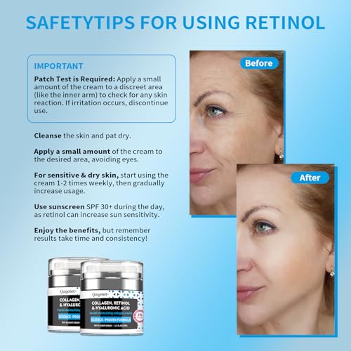 Face Cream Collagen, Retinol & Hyaluronic Acid Cream, 1.7 fl.oz Anti-Aging Facial Moisturizer, Daily Moisturizer Face Lotion for All Skin Tapes, Women and Men