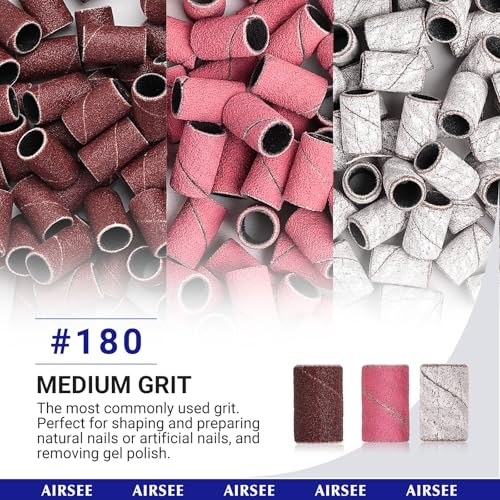 AIRSEE Nail Drill Sanding Bands Set - 180 Grit Medium Brown, 100 Pieces (Variation of THIS listing)