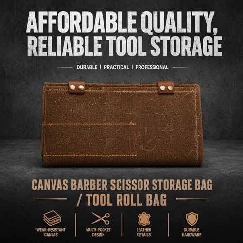 16-Slot Barber Scissors Bag Roll-Up | Waxed Canvas & Leather