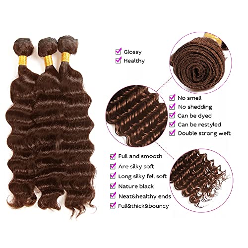 #4 Brown Deep Wave Human Hair Bundle 22 inch 50g
