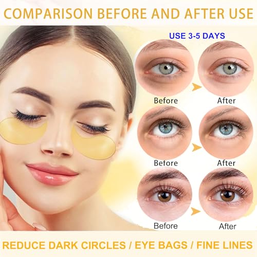 Under Eye Patches, Eye Mask, Eye Patches for Puffy Eyes and Dark Circles Reduce Eye Bags Fine Lines Smooth Wrinkle, Anti-Aging,Hydrating, 24K Gold Eye Skin care Pads with Collagen (60PCS) Black