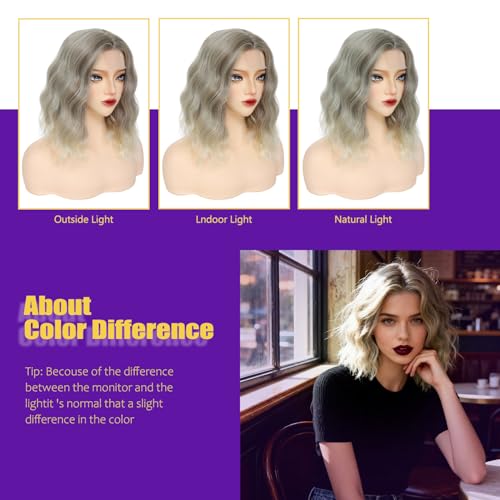 GUOJIAN 14-Inch Blonde Bob Wig - Wavy Shoulder Length Heat Resistant