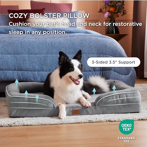 Bedsure Orthopedic Dog Bed for Large Dogs - Big Washable Dog Sofa Beds Large, Supportive Foam Pet Couch Bed with Removable Washable Cover, Waterproof Lining and Nonskid Bottom, Grey