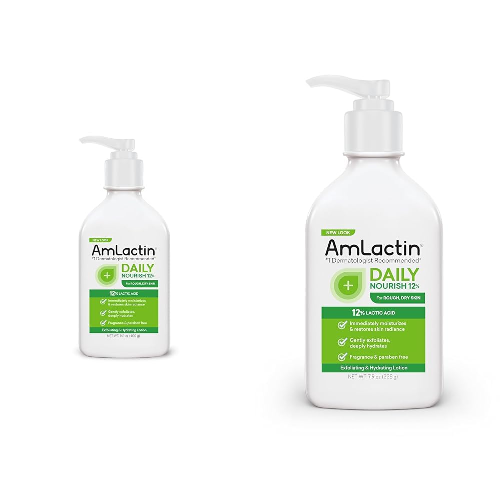 AmLactin Daily Moisturizing Lotion Bundle - 14.1 oz 12% Lactic Acid Lotion and 7.9 oz 12% Lactic Acid Lotion