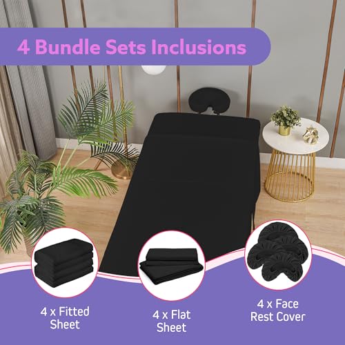 Massage Table Sheets Set - 4 Pack, Microfiber, 36x77 Inches, Black