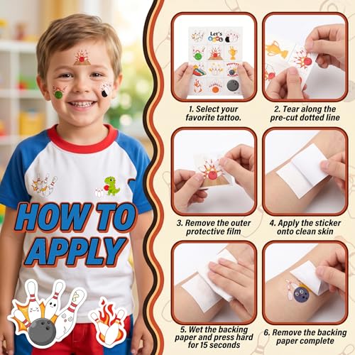96 PCS Bowling Ball Temporary Tattoos for Kids