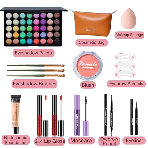 40-Color Eyeshadow Makeup Set with Foundation, Brushes & Bag